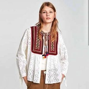 Zara Eyelet embroidered cardigan with bib